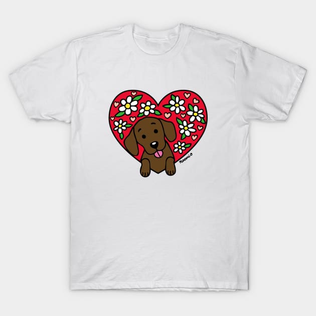 Chocolate Labrador and Floral Heart T-Shirt by HappyLabradors